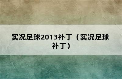 实况足球2013补丁（实况足球 补丁）